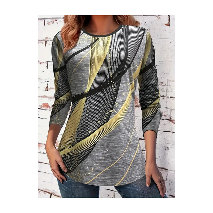 Women's Long Sleeve Tee T-shirt Spring/Fall Abstract Graphic Printing Crew Neck Casual Graphic Tee Top