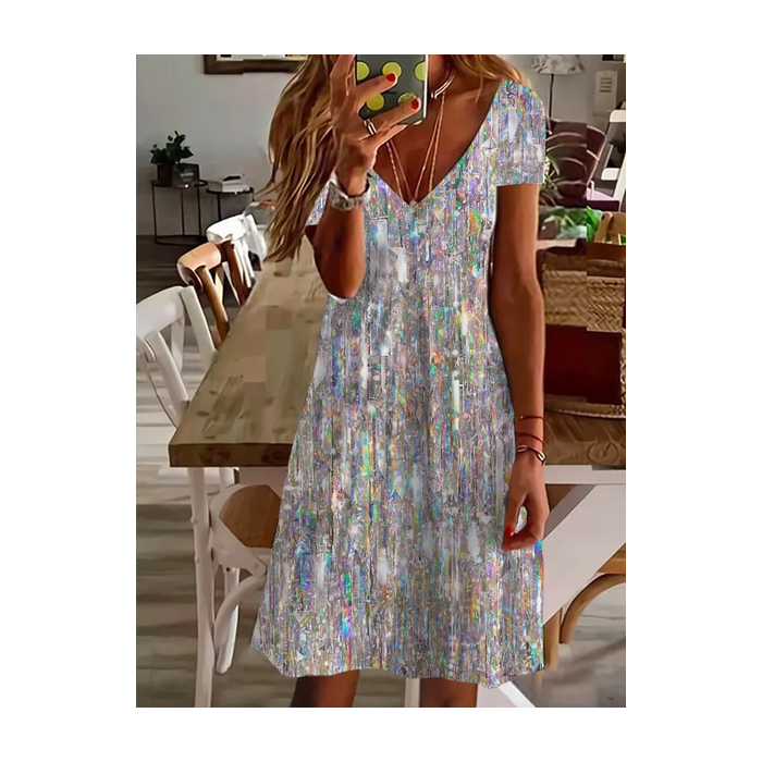 Women's Short Sleeve Summer Ombre Dress V Neck Daily Going Out Casual Knee Length T-Shirt Dress H-Line Dress