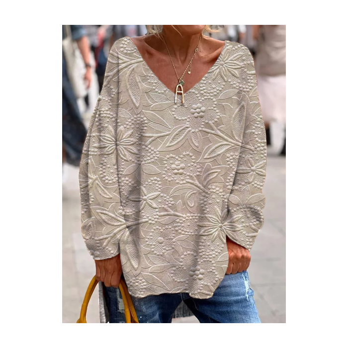 Women's Long Sleeve Tee T-shirt Spring/Fall Floral Printing V Neck Casual Graphic Tee Top