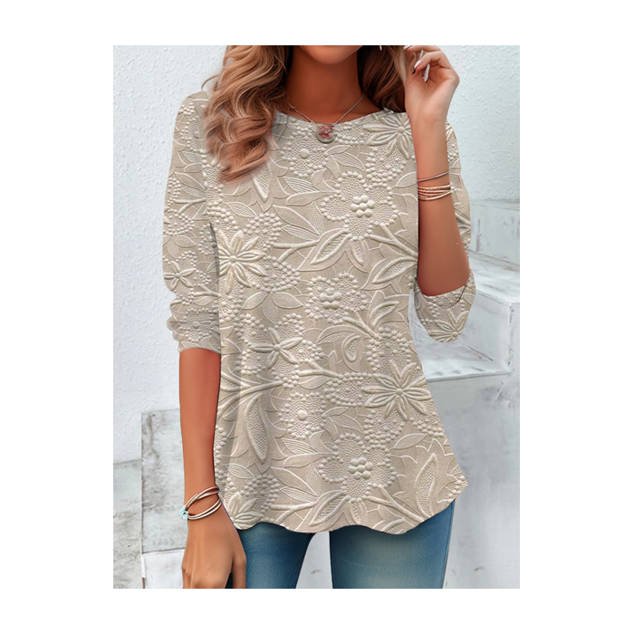 Women's Long Sleeve Tee T-shirt Spring/Fall Floral Printing Crew Neck Casual Top