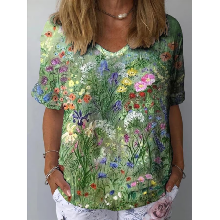 Women's Short Sleeve Blouse Summer Floral Printing Crew Neck Daily Going Out Casual Top
