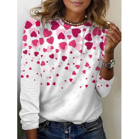 Women's Long Sleeve Tee T-shirt Spring/Fall Heart/Cordate Printing Crew Neck Casual Graphic Tee Top