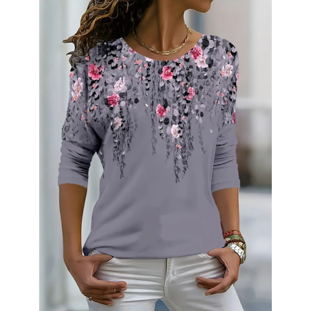 Women's Long Sleeve Tee T-shirt Spring/Fall Floral Printing Crew Neck Casual Graphic Tee Top