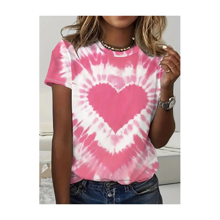 Women's Short Sleeve Tee T-shirt Summer Tie Dye Printing Crew Neck Casual Graphic Tee Top