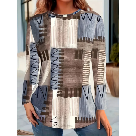 Women's Long Sleeve Tee T-shirt Spring/Fall Geometric Printing Crew Neck Casual Top