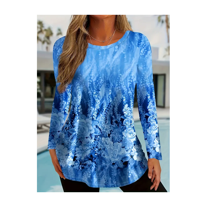 Women's Long Sleeve Tee T-shirt Spring/Fall Floral Printing Crew Neck Casual Top
