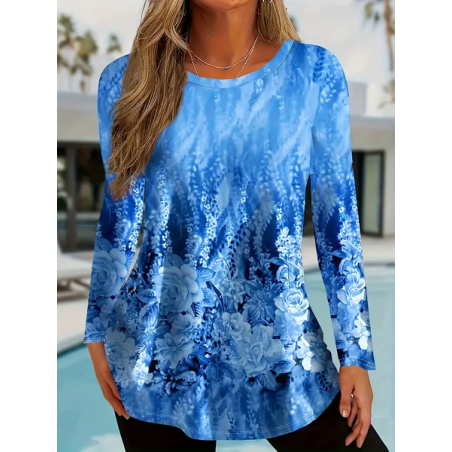 Women's Long Sleeve Tee T-shirt Spring/Fall Floral Printing Crew Neck Casual Top