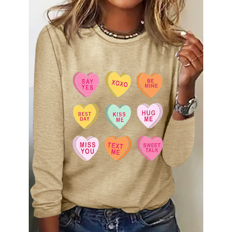 Women's Long Sleeve Tee T-shirt Spring/Fall Text Letters Printing Crew Neck Casual Graphic Tee Top
