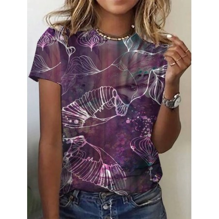 Women's Short Sleeve Tee T-shirt Summer Abstract Crew Neck Casual Top