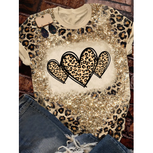 Women's Short Sleeve Tee T-shirt Summer Leopard Printing Crew Neck Casual Top Graphic Tee