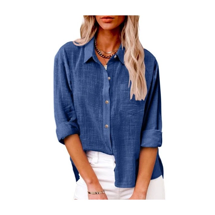 Women's Long Sleeve Shirt Spring/Fall Plain Cotton Shirt Collar Daily Going Out Casual Top