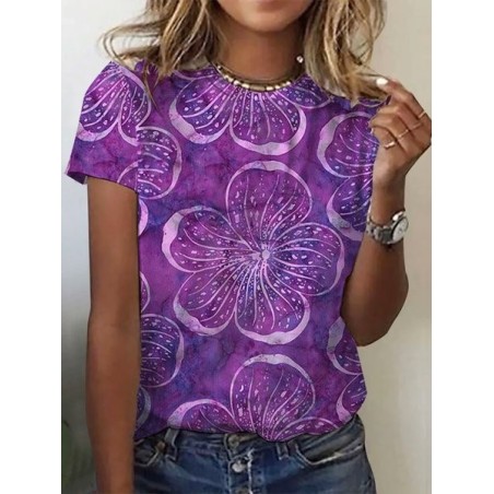 Women's Short Sleeve Tee T-shirt Summer Floral Crew Neck Casual Top