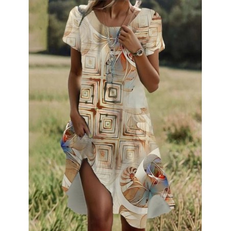 Women's Short Sleeve Summer Floral Dress Crew Neck Daily Going Out Casual Midi H-Line T-Shirt Dress