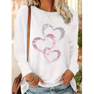 Women's Long Sleeve Tee T-shirt Spring/Fall Heart/Cordate Jersey Crew Neck Daily Going Out Casual Top