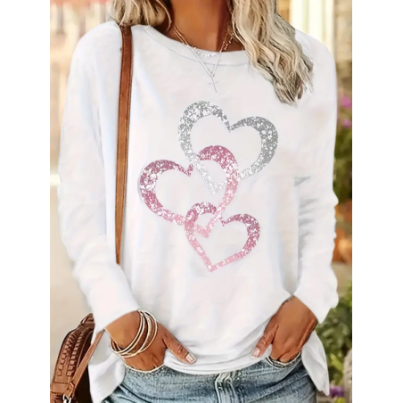 Women's Long Sleeve Tee T-shirt Spring/Fall Heart/Cordate Jersey Crew Neck Daily Going Out Casual Top