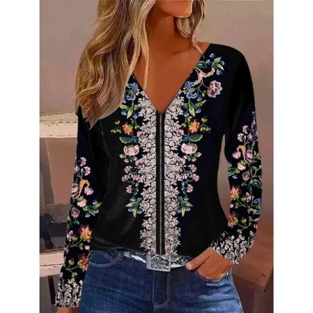 Women's Long Sleeve Tee T-shirt Spring/Fall Floral Jersey V Neck Daily Going Out Casual Top