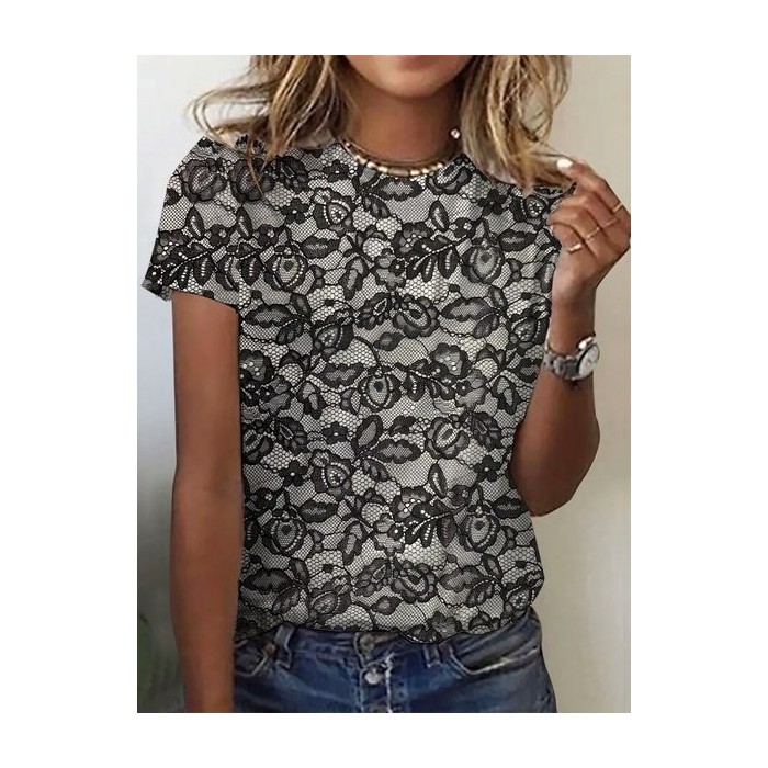 Women's Short Sleeve Tee T-shirt Summer Floral Jersey Crew Neck Daily Going Out Casual Top