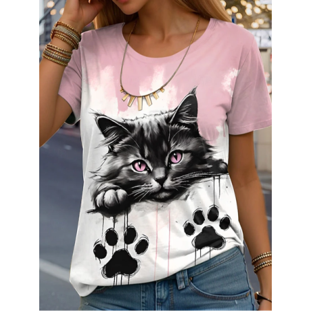 Women's Short Sleeve Tee T-shirt Summer Cat Jersey Crew Neck Daily Going Out Casual Top