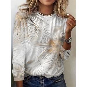 Women's Long Sleeve Tee T-shirt Spring/Fall Floral Jersey Crew Neck Daily Going Out Casual Top