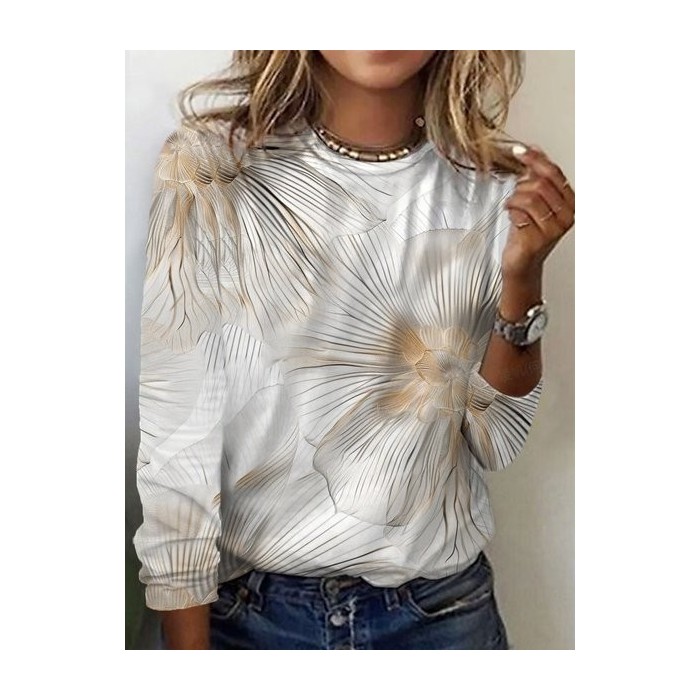 Women's Long Sleeve Tee T-shirt Spring/Fall Floral Jersey Crew Neck Daily Going Out Casual Top