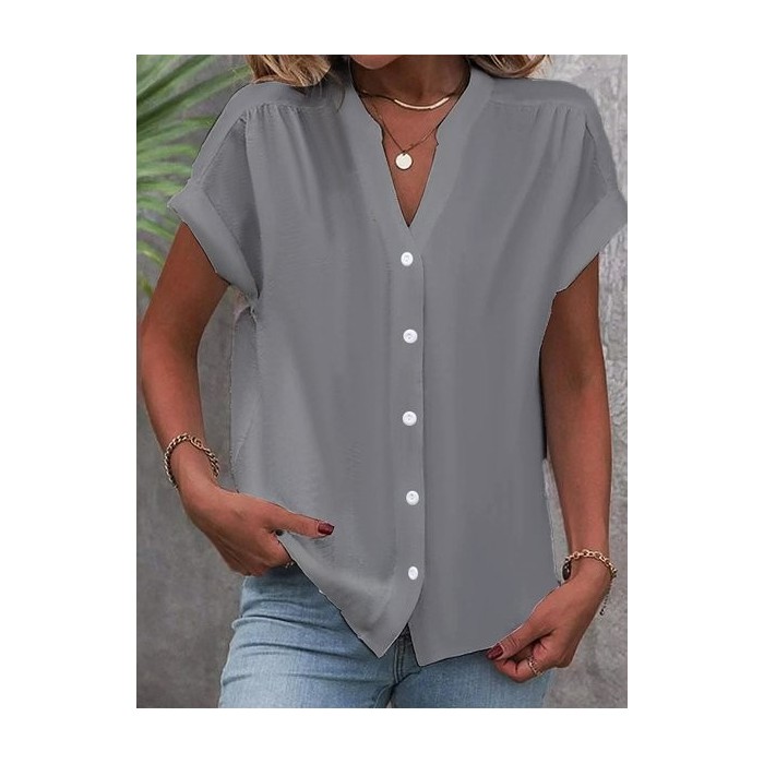 Women's Short Sleeve Shirt Summer Plain Stand Collar Daily Going Out Casual Top