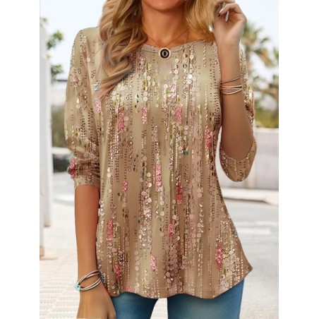 Casual Crew Neck Loose Floral T-Shirt