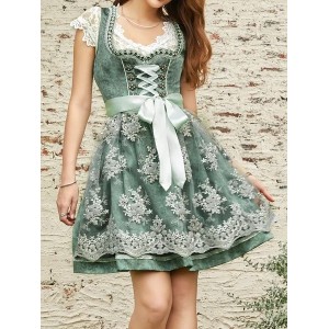 Square Neck Vintage Lace Gradient Dress
