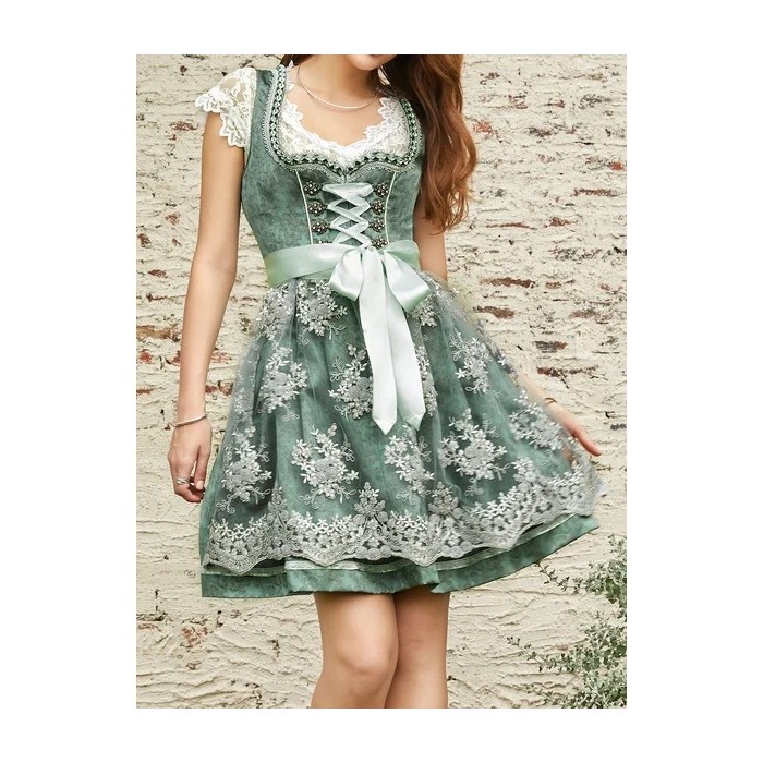 Square Neck Vintage Lace Gradient Dress