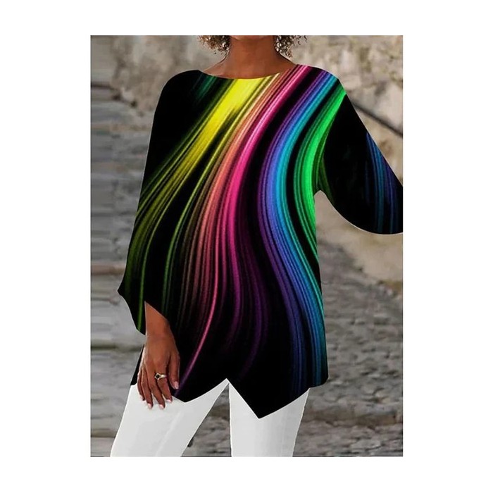 Women's Short Sleeve Blouse Summer Abstract Crew Neck Daily Going Out Casual Top