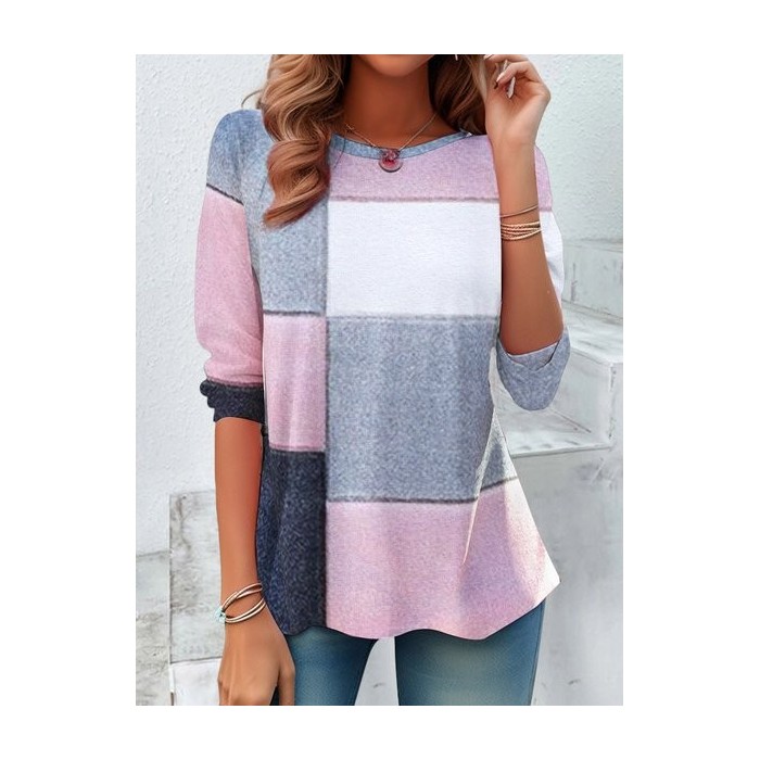Women's Long Sleeve Tee T-shirt Spring/Fall Color Block Printing Jersey Crew Neck Daily Going Out Vintage Top