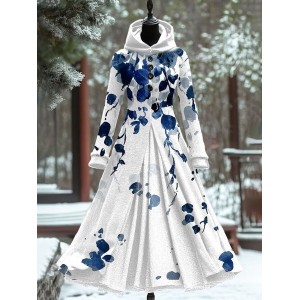 Women's Long Sleeve All Season Plain Dress Hooded Daily Going Out Vintage Maxi A-Line Fit & Flare Dress