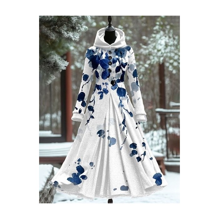 Women's Long Sleeve All Season Plain Dress Hooded Daily Going Out Vintage Maxi A-Line Fit & Flare Dress