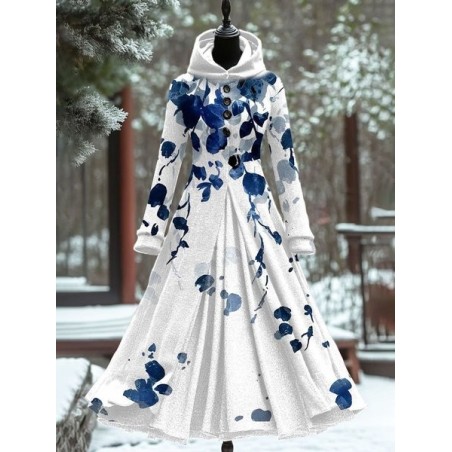 Women's Long Sleeve All Season Plain Dress Hooded Daily Going Out Vintage Maxi A-Line Fit & Flare Dress