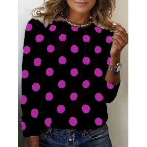 Women's Long Sleeve Tee T-shirt Spring/Fall Polka Dots Jersey Crew Neck Daily Going Out Casual Top