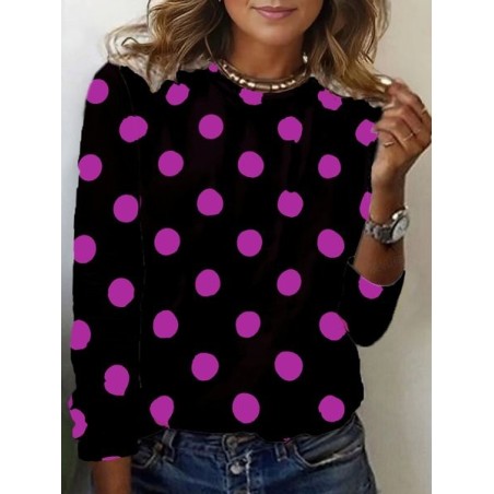 Women's Long Sleeve Tee T-shirt Spring/Fall Polka Dots Jersey Crew Neck Daily Going Out Casual Top