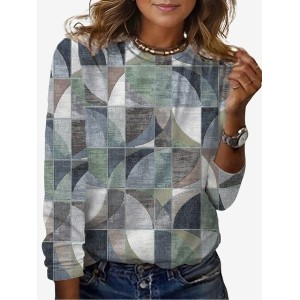 Women's Long Sleeve Tee T-shirt Spring/Fall Geometric Jersey Crew Neck Daily Going Out Casual Top