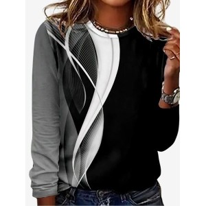 Women's Long Sleeve Tee T-shirt Spring/Fall Geometric Jersey Crew Neck Daily Going Out Casual Top
