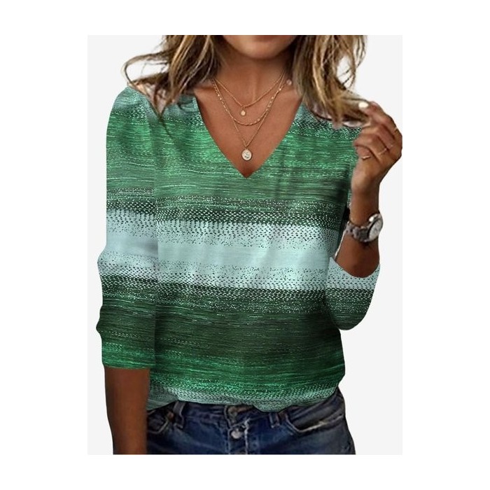 Women's Long Sleeve Tee T-shirt Spring/Fall Abstract Jersey V Neck Vacation Going Out Casual Top