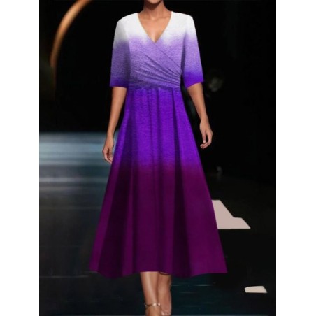 Women's Short Sleeve Summer Ombre Dress V Neck Daily Going Out Casual Maxi A-Line