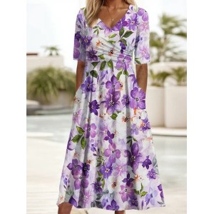Women's Short Sleeve Summer Floral Dress V Neck Daily Going Out Casual Maxi A-Line