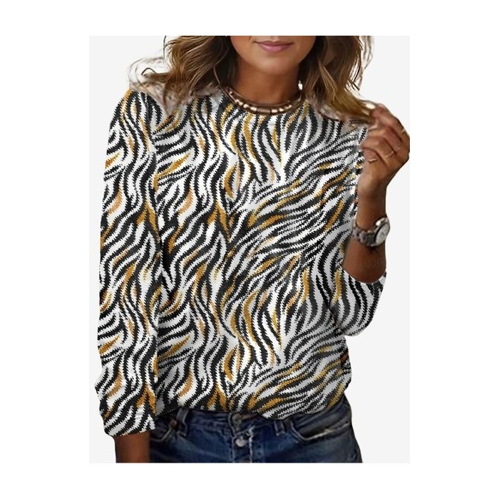 Women's Long Sleeve Tee T-shirt Spring/Fall Zebra Jersey Crew Neck Daily Going Out Casual Top