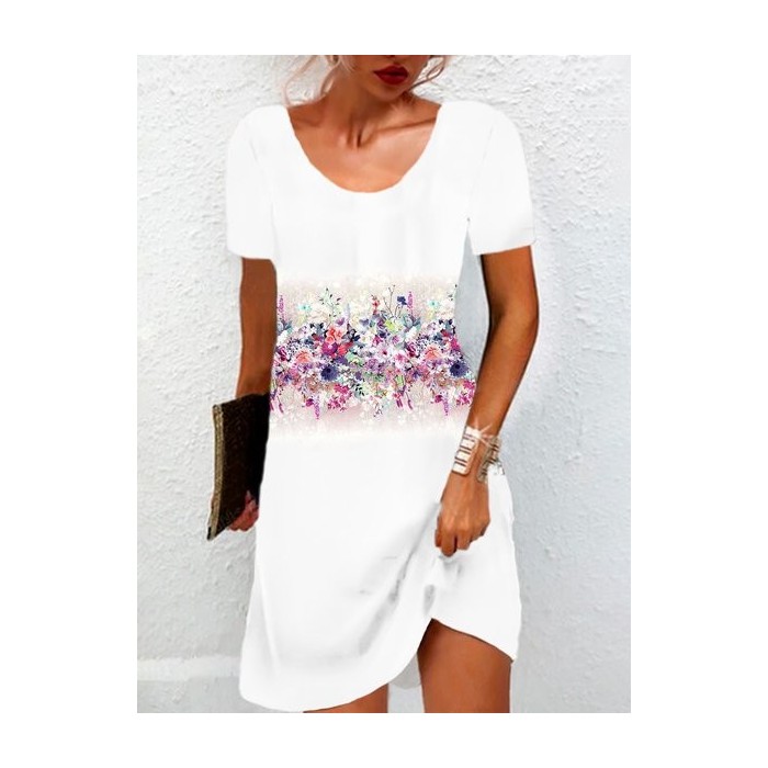 Women's Short Sleeve Summer Floral Jersey Dress Crew Neck Daily Going Out Casual Mini H-Line TUNIC