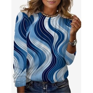 Women's Long Sleeve Tee T-shirt Spring/Fall Geometric Jersey Crew Neck Daily Going Out Casual Top