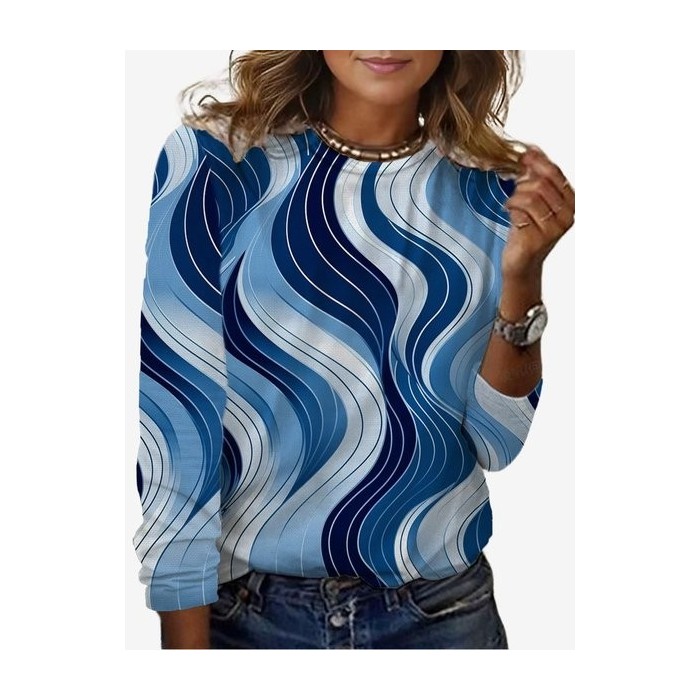 Women's Long Sleeve Tee T-shirt Spring/Fall Geometric Jersey Crew Neck Daily Going Out Casual Top