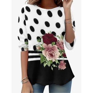 Women's Long Sleeve Tee T-shirt Spring/Fall Polka Dots Jersey Crew Neck Holiday Going Out Casual Top