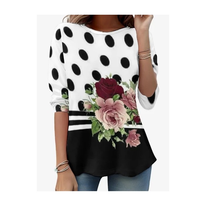 Women's Long Sleeve Tee T-shirt Spring/Fall Polka Dots Jersey Crew Neck Holiday Going Out Casual Top