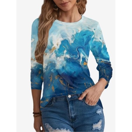 Women's Long Sleeve Tee T-shirt Spring/Fall Abstract Jersey Crew Neck Holiday Going Out Casual Top
