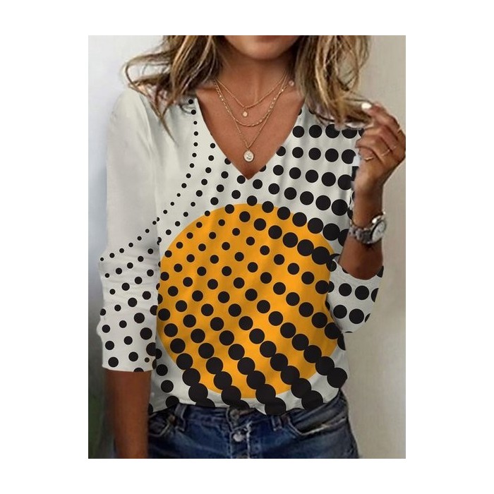 Women's Long Sleeve Tee T-shirt Spring/Fall Polka Dots Jersey V Neck Daily Going Out Casual Top