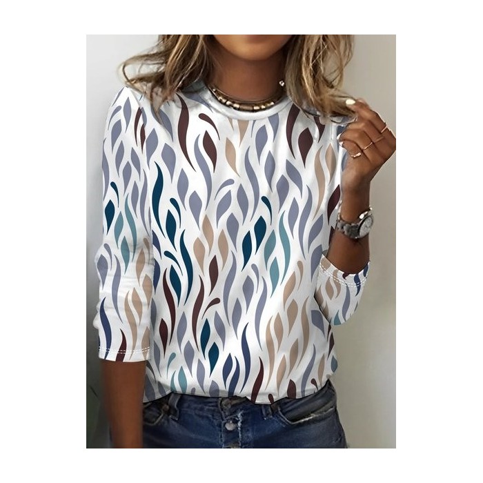 Women's Long Sleeve Tee T-shirt Spring/Fall Abstract Jersey Crew Neck Daily Going Out Casual Top