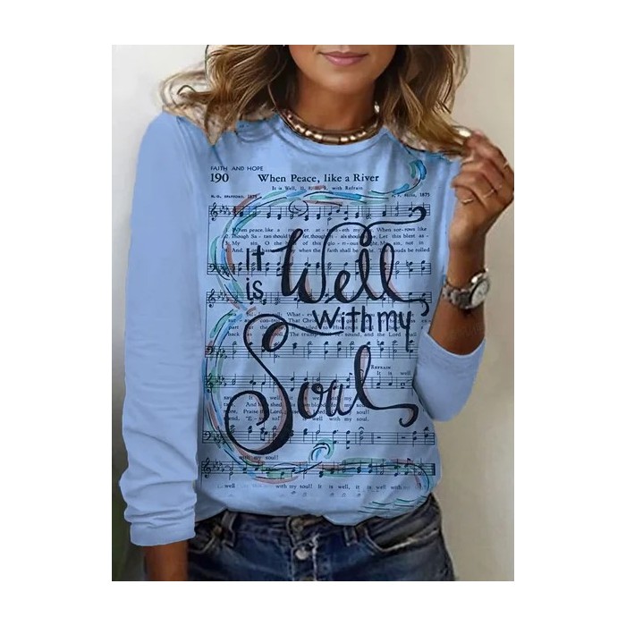 Women's Long Sleeve Tee T-shirt Spring/Fall Music Jersey Crew Neck Daily Going Out Casual Top